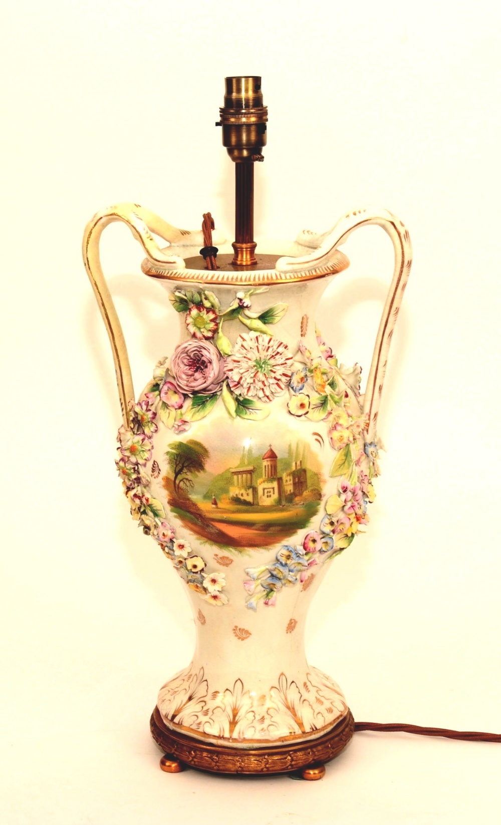 A 19th century Rockingham porcelain vase lamp, circa 1860,