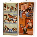 Two 19th century Chinese scroll paintings on canvas panel,