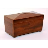 A Regency mahogany sarcophagus tea caddy, circa early 19th century, with two integral boxes,