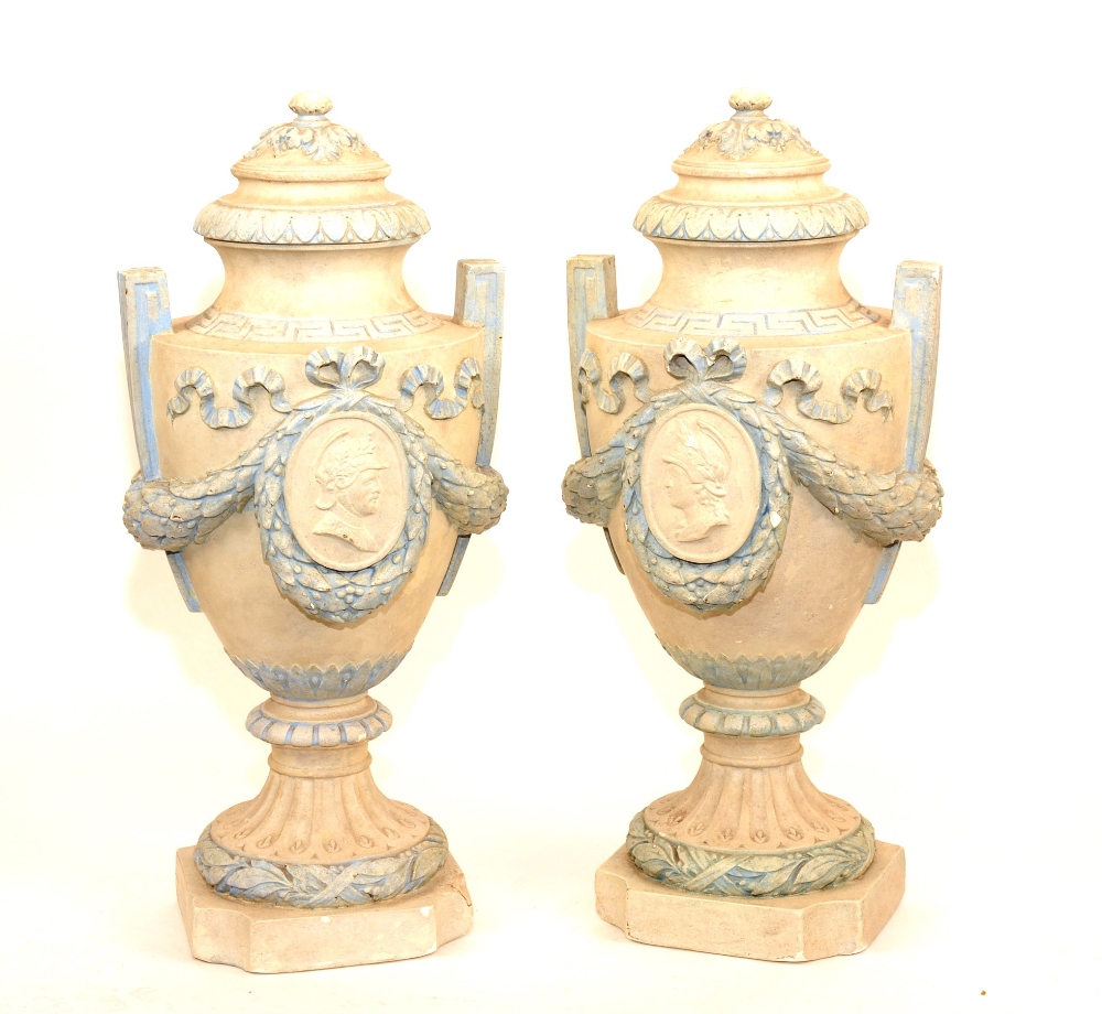 A pair of painted plaster library vases, in the neo-classical style,