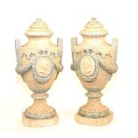 A pair of painted plaster library vases, in the neo-classical style,