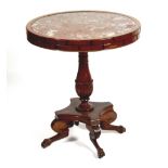 An unusual mahogany marble top centre table, circa early 19th century,