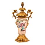 A Chinese famille rose and ormolu mounted vase lamp, circa mid 19th century,