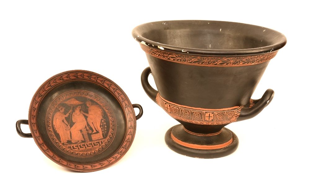 An Italian Etruscan style pottery tazza, 31cm diameter,