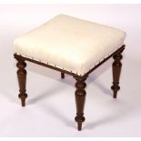 A Victorian mahogany dressing stool, with later upholstered top,