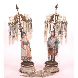 A pair of 19th century porcelain, glass and gilt metal candelabra, circa 1865,