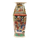 A large Chinese famille verte pottery vase, circa 19th century, of hexagonal form,