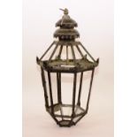 A Victorian painted metal lantern ceiling light, circa 1870, of hexagonal form,