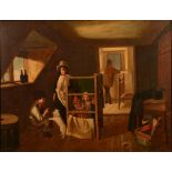 Charles Hunt (1803 - 1877) 'Punch & Judy Show - Figures in an Attic' Oil on canvas,