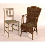 A pair of Regency painted parlour chairs, circa 1815, with rush seats, 82cm high x 43cm wide,