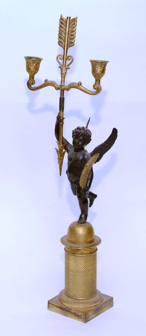 A French bronze and ormolu figural candelabra circa 19th century,