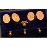 An 18ct gold cufflink and dress stud set, in original fitted box, comprising of a pair of cufflinks,