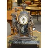 A French figural mantel clock, with female and child cherub figure either side of dial,