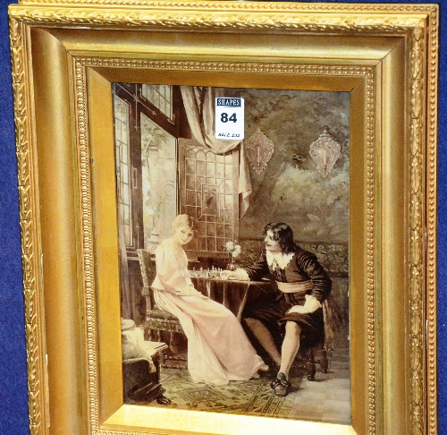 A framed Crystoleum circa late 19th century, depicting 'man and woman playing chess', 25. - Image 2 of 2