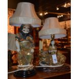 Two Japanese Satsuma figural table lamps, in the form of Samurai warriors,