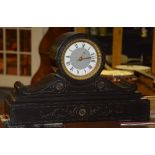 A Victorian black slate mantel clock,