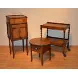 Two oak sewing cabinets, circa 1930's/40's, both with hinged tops, 46 & 93cm high,