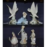 A pair of Lladro dove figures, 28cm high,