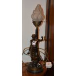 An Art Deco cast bronze figural table lamp, in the form of a blacksmith,