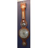 A mahogany banjo wall barometer, with thermometer gauge, glass loose,