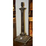 A plated Corinthian style table lamp, with fluted column raised on embossed square base,