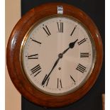 A mahogany circular railway wall clock circa early 20th century,