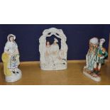 Three Staffordshire pottery flat back figures circa 19th century,