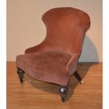 A Victorian upholstered bedroom chair, upholstered in pink velour,