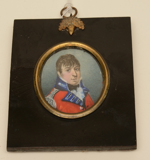 A military watercolour on ivory portrait miniature circa 19th century,