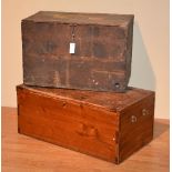 Two vintage pine boxes circa 19th century, both with hinged tops,