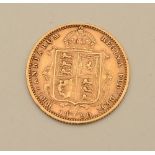 An 1890 Victorian half sovereign,