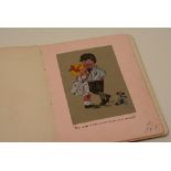 A leather bound ephemera album, circa early 20th century, containing pictures, poems and slogans,