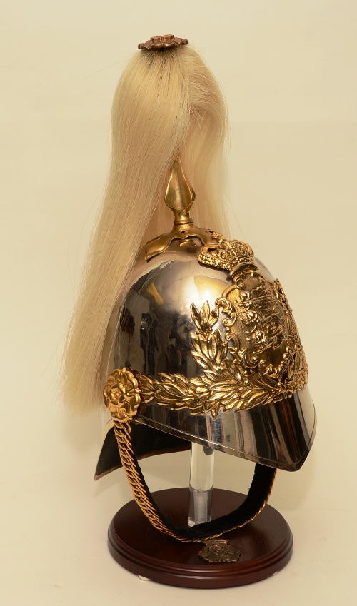 A Duke of Lancaster's own Yeomanry officers helmet 1871 pattern, with badged helmet stand,