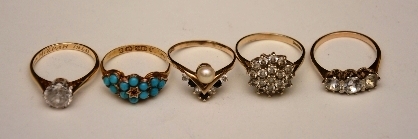 A 15ct gold and turquoise ring, together with an 18ct gold and paste ring,