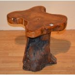 A rustic burr wood stool, with shaped top,