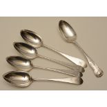 Four Celtic point Scottish silver tabelspoons, initialled 'H', by three different makers,