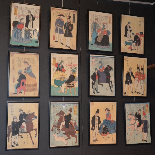 A set of twelve rare Japanese woodblock prints circa late 19th/early 20th century,