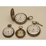 Four Victorian silver cased pocket watches,