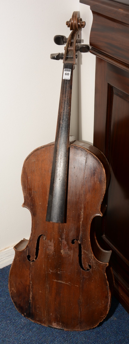 An antique cello, damage to the scroll (a/f),