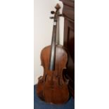 An antique cello, damage to the scroll (a/f),