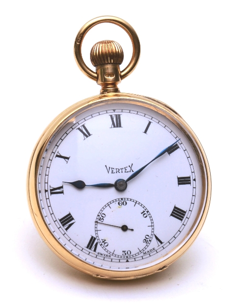 An 18ct gold open faced pocket watch by Vertex,