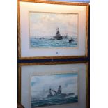 Cecil King 'Naval Warship Scenes, Cherbourg' Pair of watercolours, signed lower right,