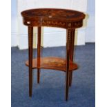 An Edwardian satinwood inlaid two tier occasional table, decorated with inlaid floral panels,