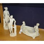An Art Nouveau Parian ware figural comport, decorated with a classical child figure to each side,