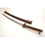 An early 20th century Japanese Katana, with shagreen and bound hilt, leather bound scabbard,