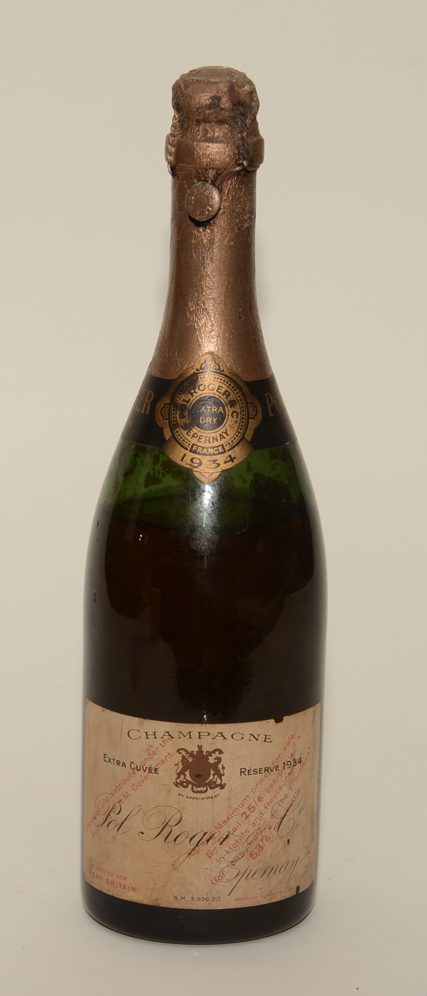 A bottle of Pol Roger & Co 1934 champagne