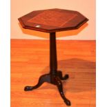 A 19th century mahogany and parquetry inlaid tripod table,