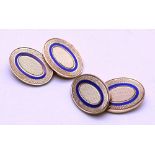 A pair of 9ct gold and lapis lazuli cufflinks,