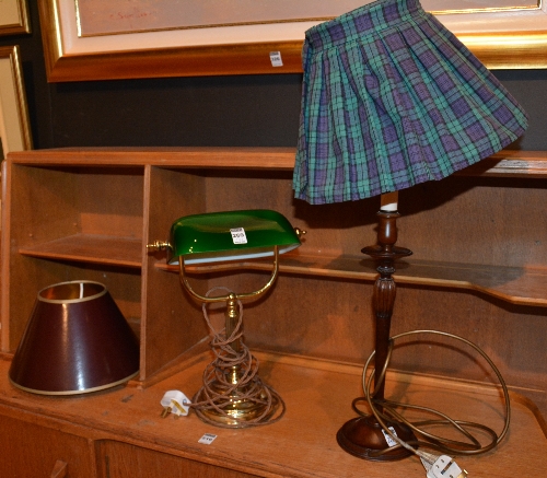 A modern desk lamp, with swivel green glass shade, 33cm high,