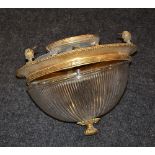 A gilt metal and glass ceiling light, with glass bowl and decorated with gilt pineapple finails, 28.